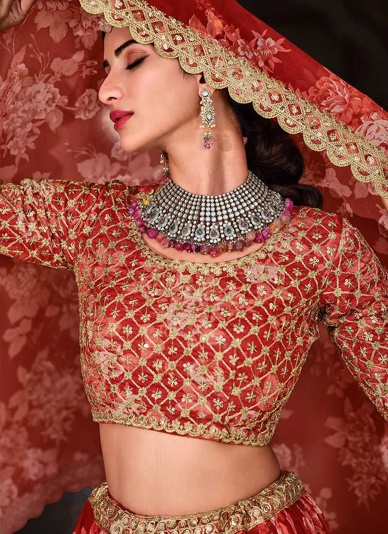 Red Heavy Embroidered Designer Lehenga Choli