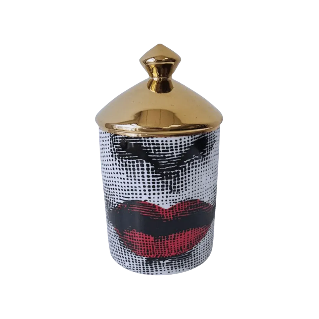 Red Lip Ceramic Aromatherapy Candle Jar with Gold Lid