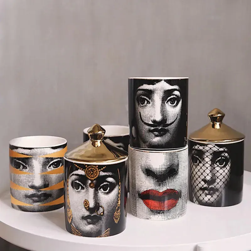 Red Lip Ceramic Aromatherapy Candle Jar with Gold Lid