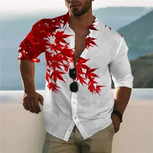 Red Maple Leaf Large Size Casual Long Sleeve Shirt 2408000116