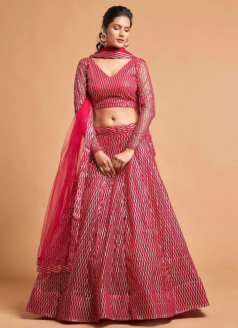 Red Sequin Heavy Embroidered Designer Lehenga Choli