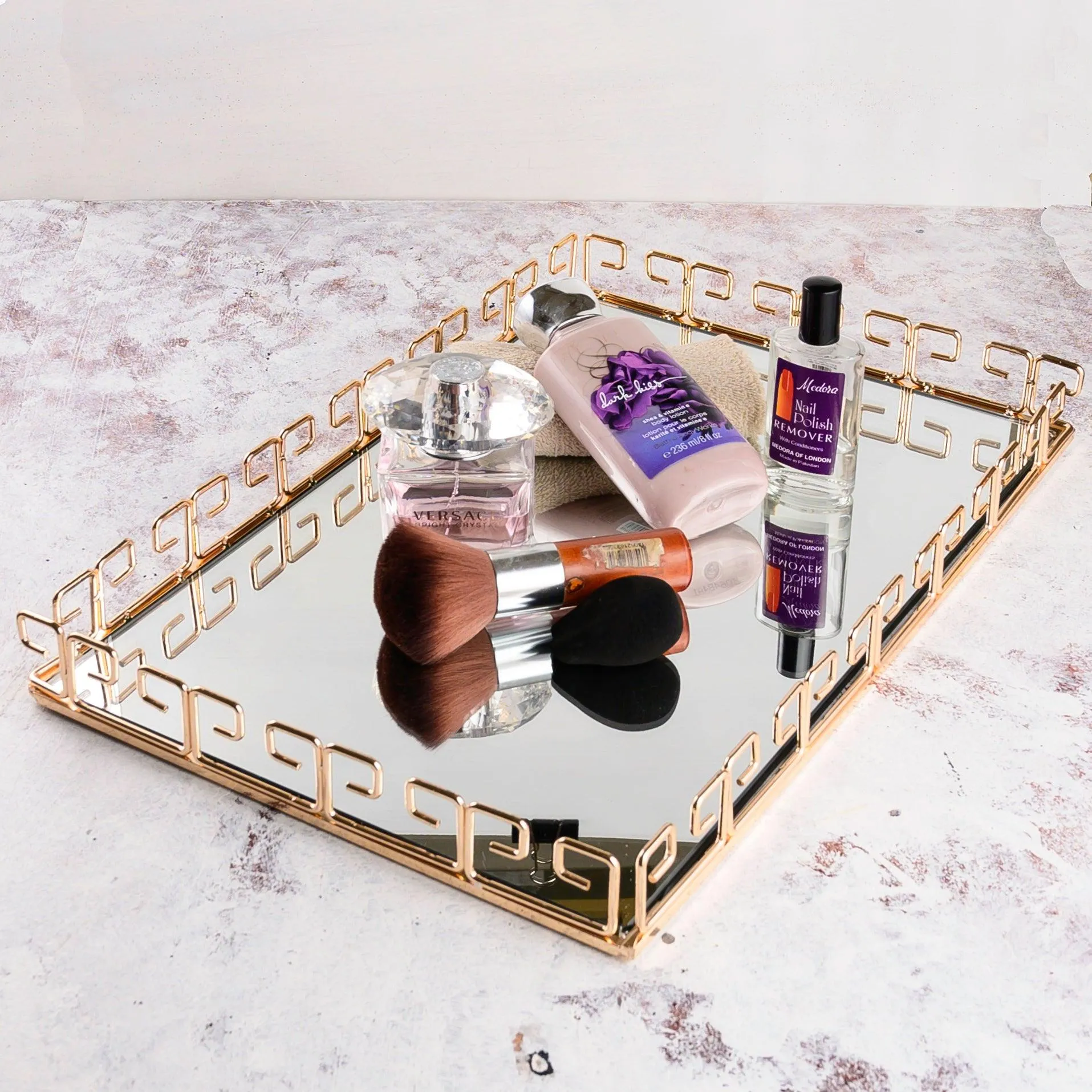 Rose Gold Tartan Mirror Vanity Tray