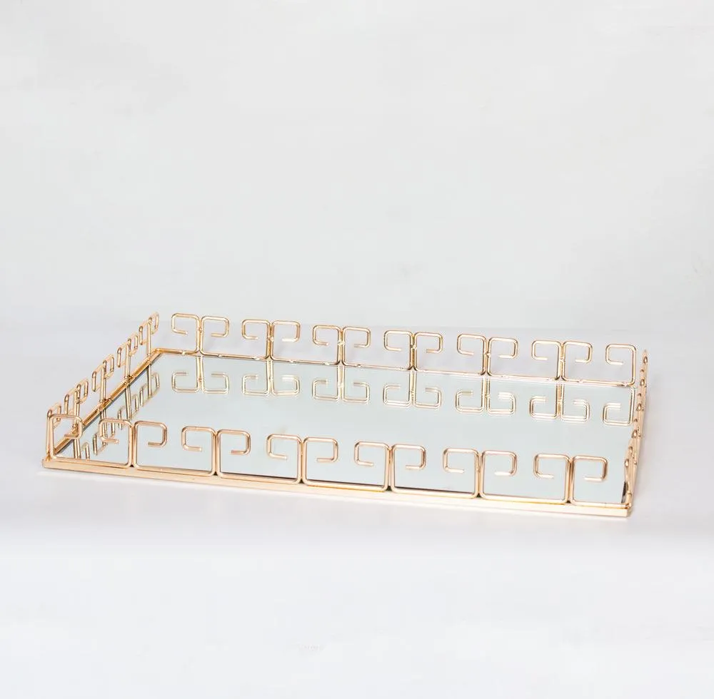 Rose Gold Tartan Mirror Vanity Tray