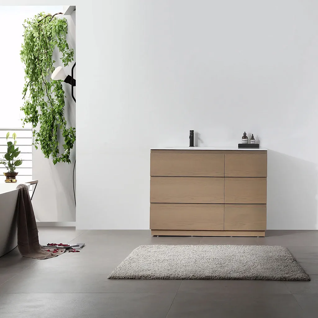 Rothenburg 6 Drawers Bathroom Vanity with Acrylic Sink - Floor Mount - 42" Wood/Golden Oak