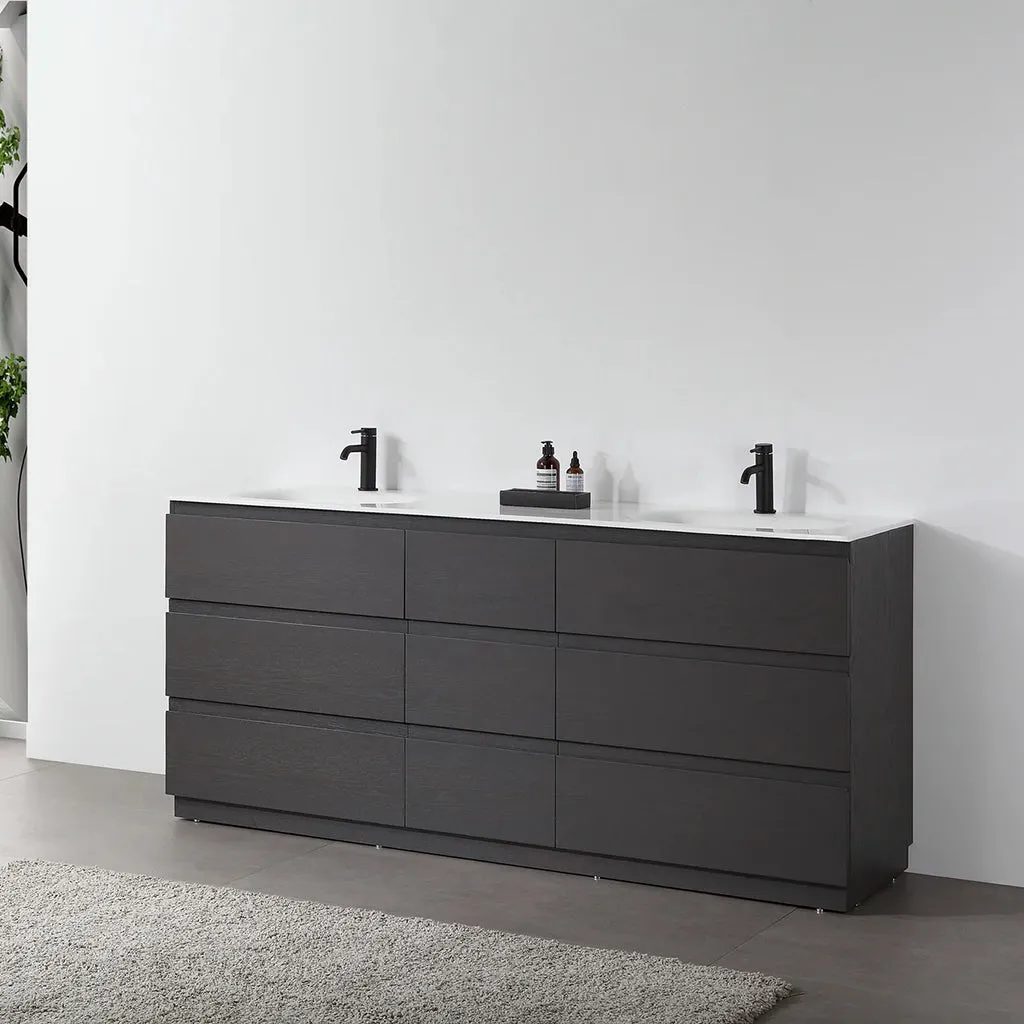 Rothenburg 9 Drawers Bathroom Vanity  with Acrylic Sink - Floor Mount - 72" Wood/Charcoal