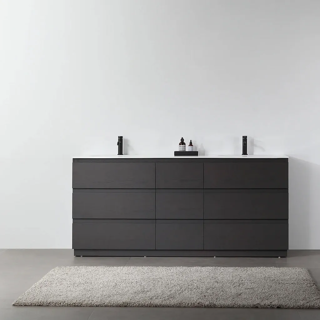 Rothenburg 9 Drawers Bathroom Vanity  with Acrylic Sink - Floor Mount - 72" Wood/Charcoal