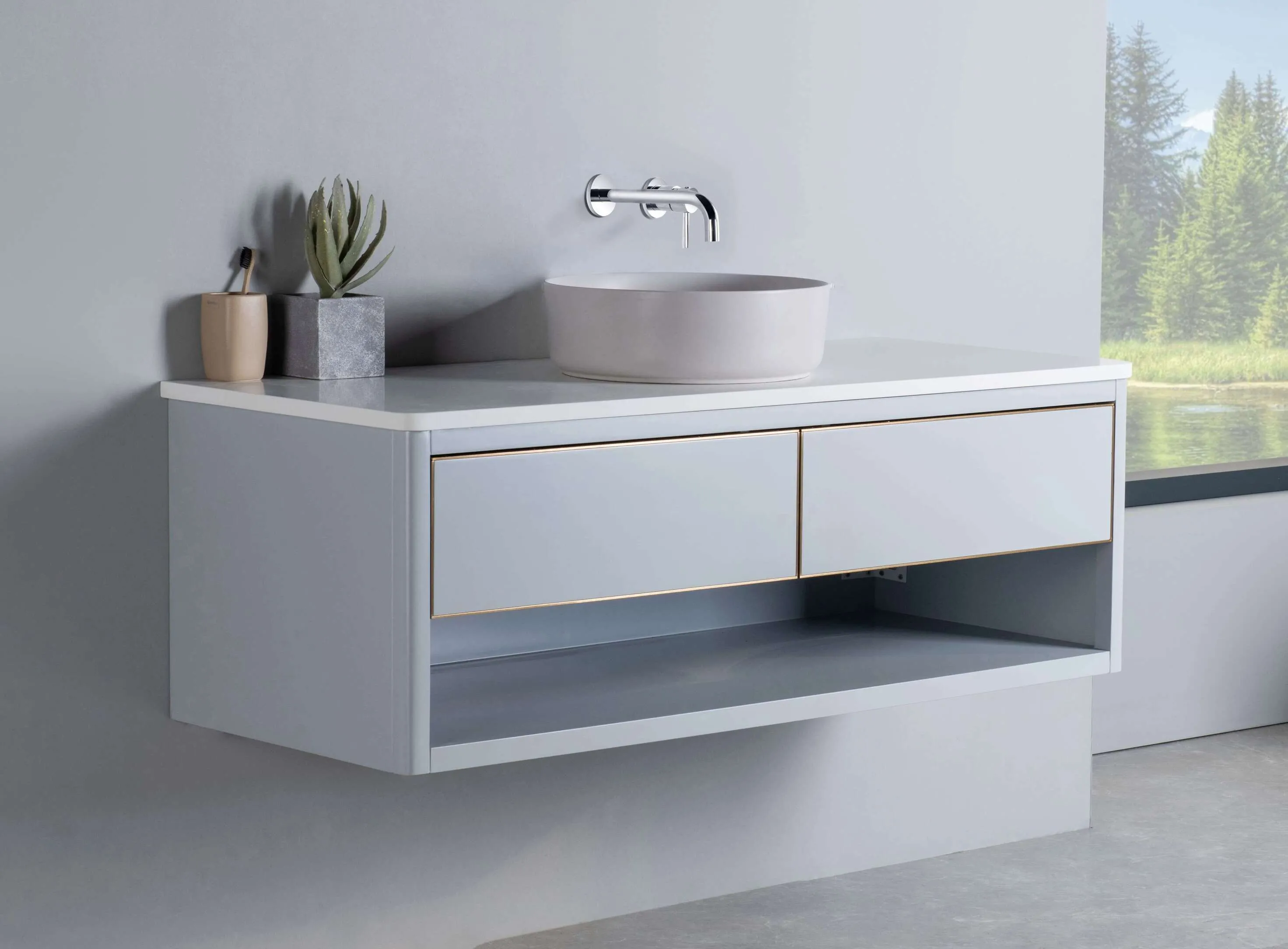 Rubeza 1200mm Mauna Wall Hung Vanity Unit - Light Grey & Gold