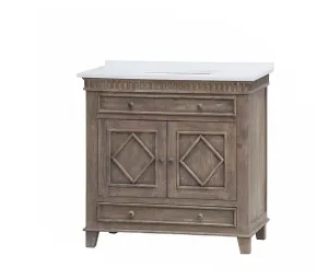 Rustic Wood 36" Vanity w/ white Quartz Top- SS3836WT