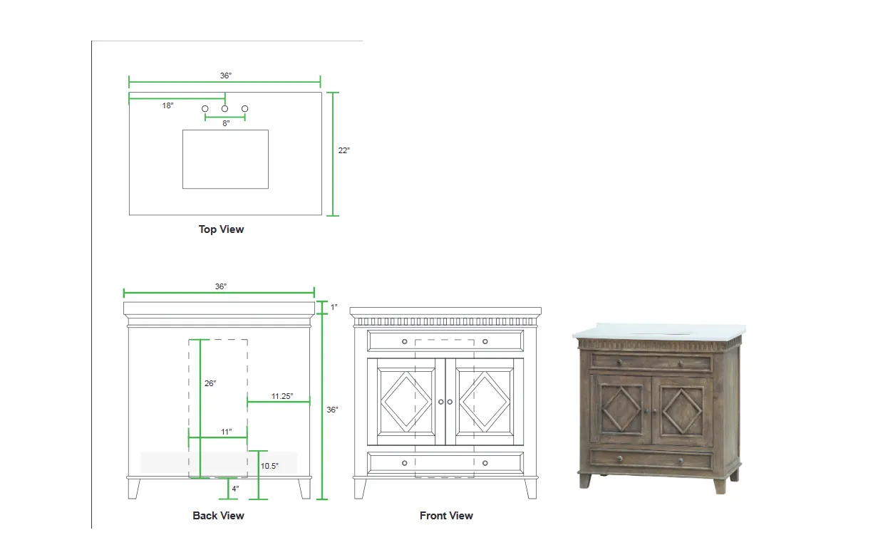 Rustic Wood 36" Vanity w/ white Quartz Top- SS3836WT
