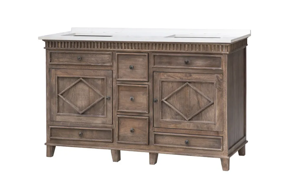 Rustic Wood 58" Vanity w/ White Quartz Top - SS3858WT