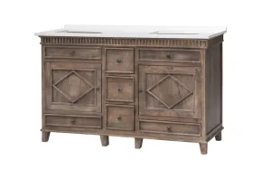 Rustic Wood 58" Vanity w/ White Quartz Top - SS3858WT