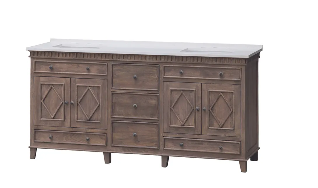 Rustic Wood 72" Vanity w/ White Quartz Top - SS3872WT
