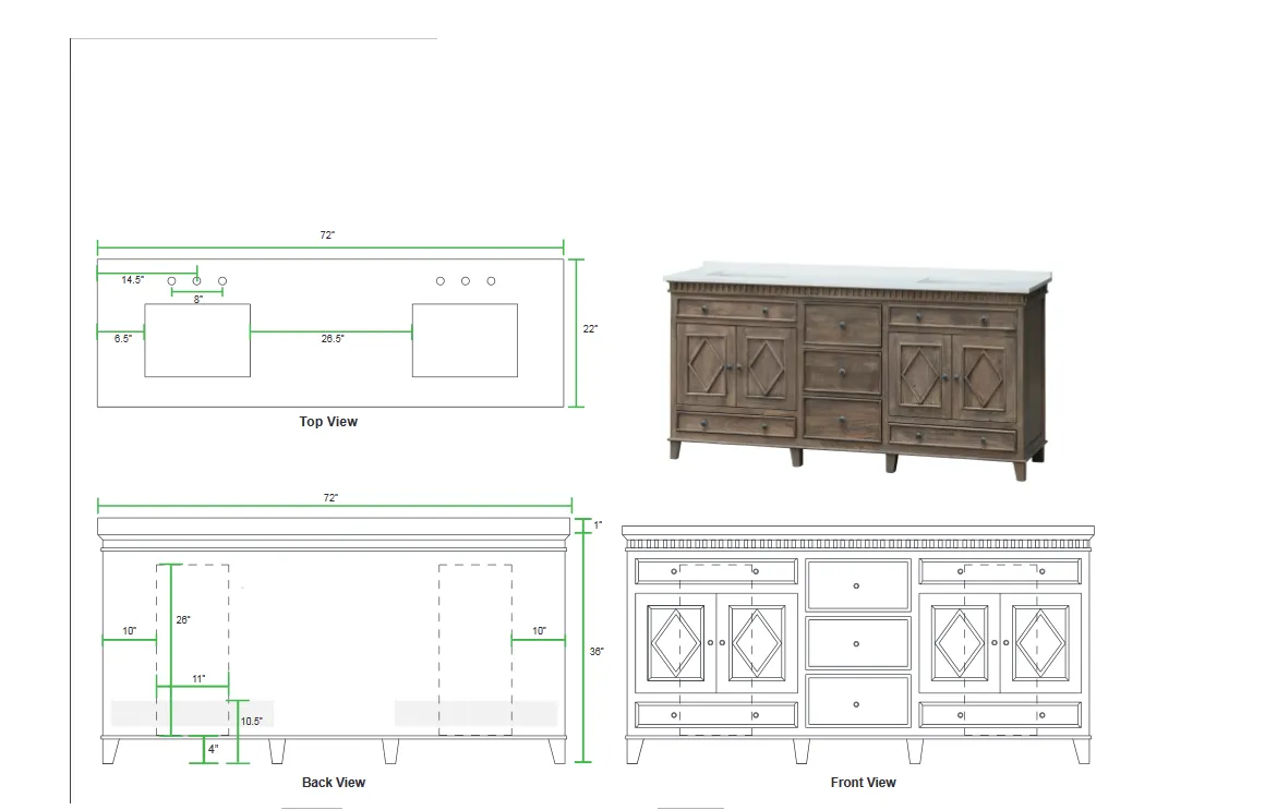 Rustic Wood 72" Vanity w/ White Quartz Top - SS3872WT