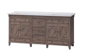 Rustic Wood 72" Vanity w/ White Quartz Top - SS3872WT