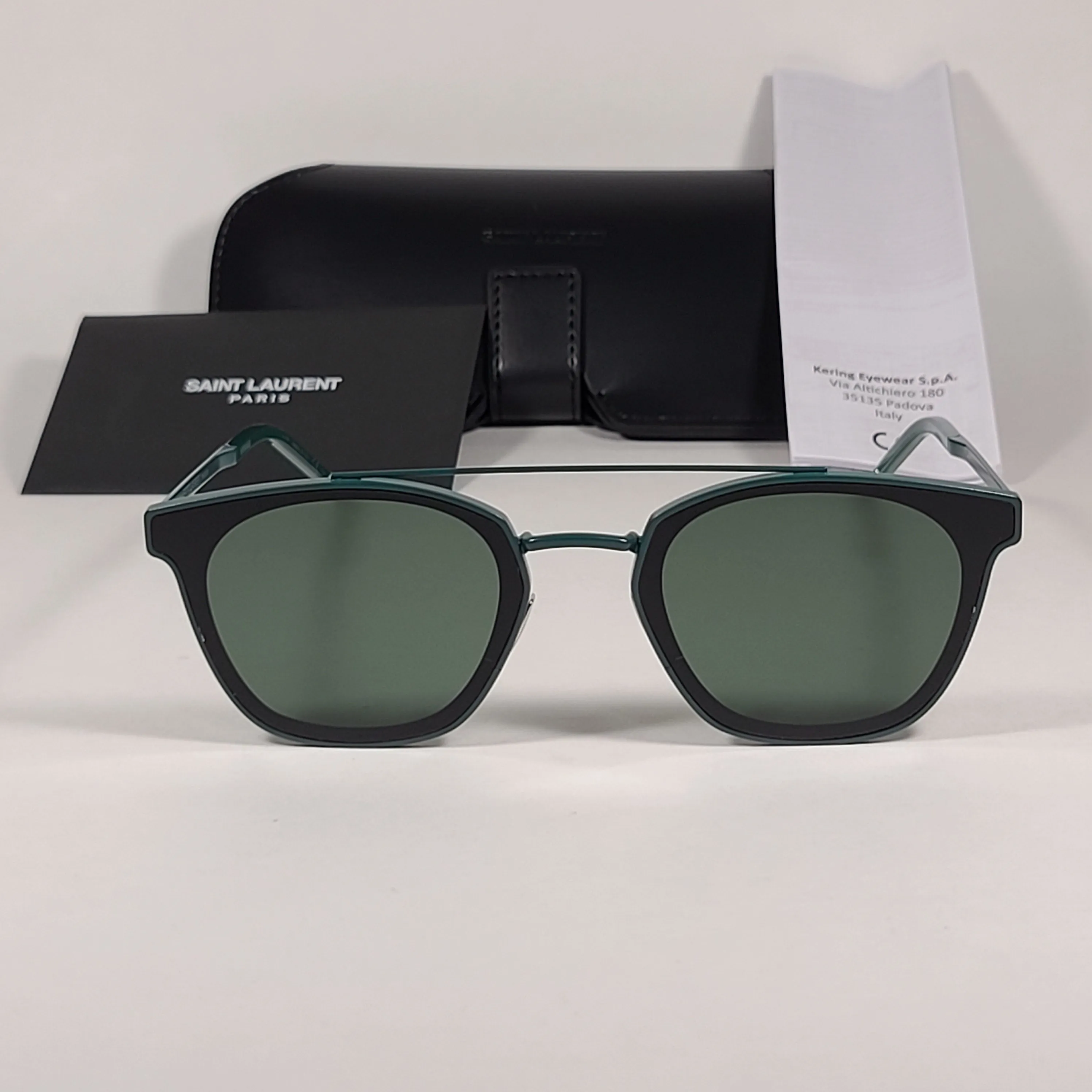 Saint Laurent Round Club Sunglasses Green Metal Frame Green Lens SL28 METAL 004