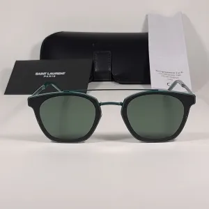 Saint Laurent Round Club Sunglasses Green Metal Frame Green Lens SL28 METAL 004