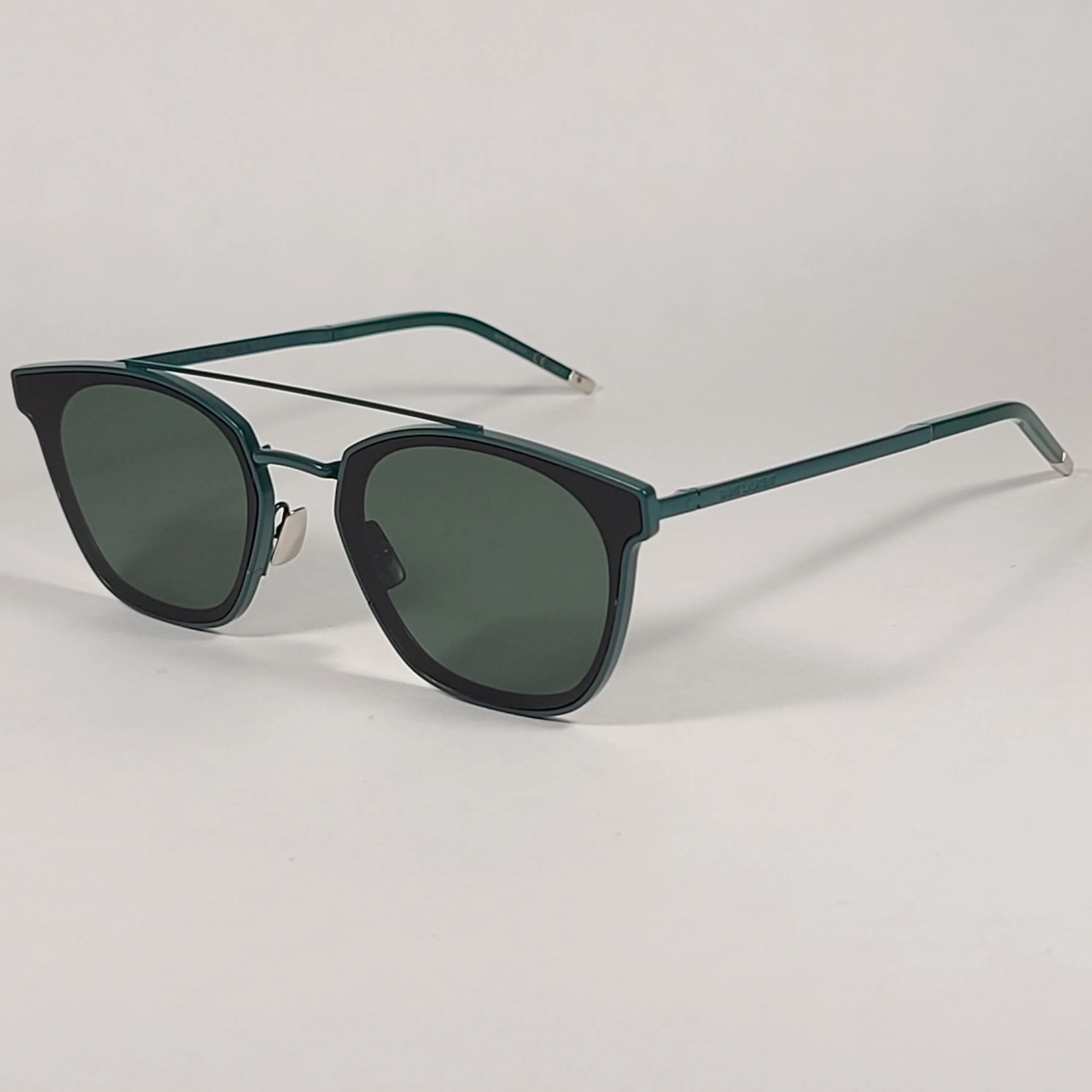 Saint Laurent Round Club Sunglasses Green Metal Frame Green Lens SL28 METAL 004