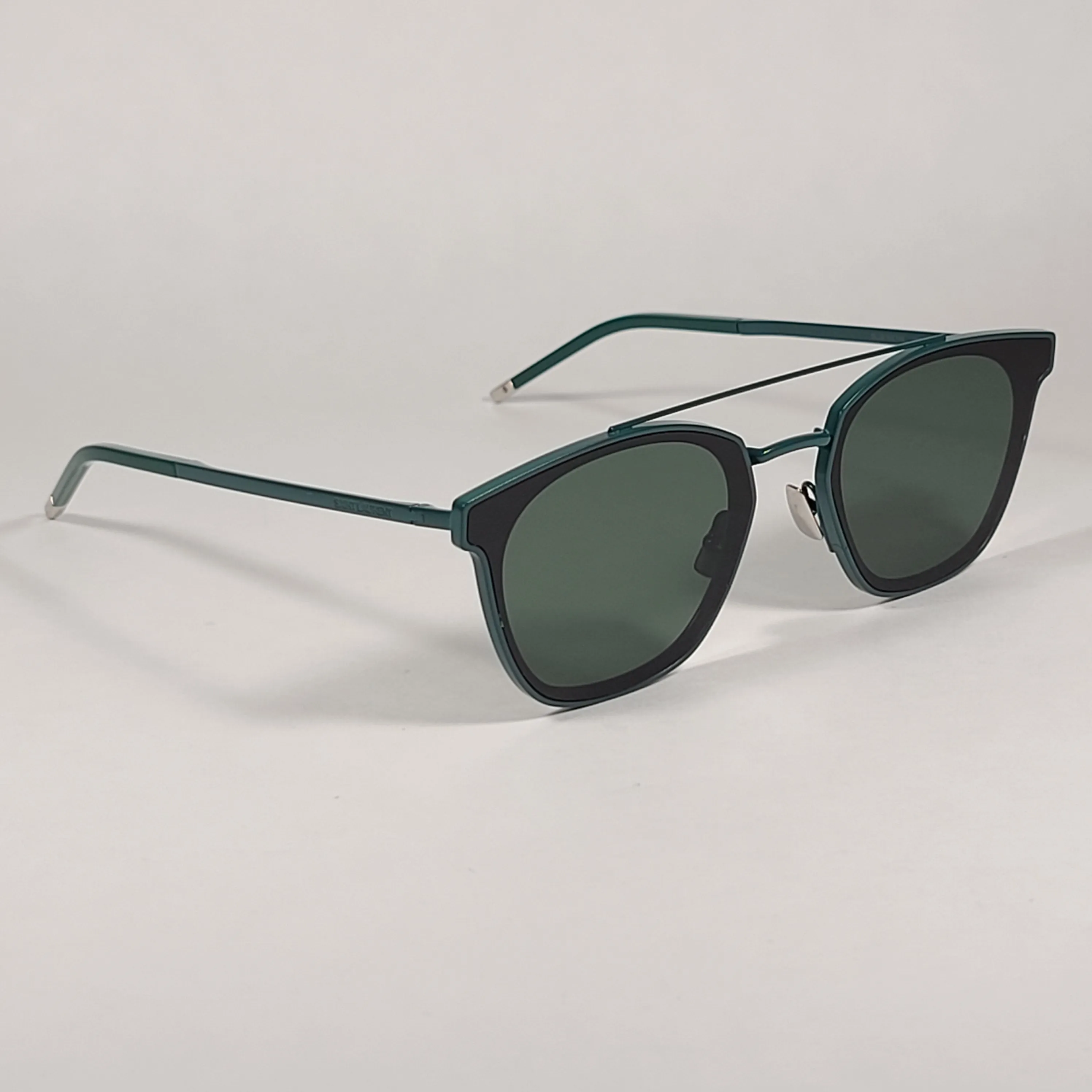 Saint Laurent Round Club Sunglasses Green Metal Frame Green Lens SL28 METAL 004