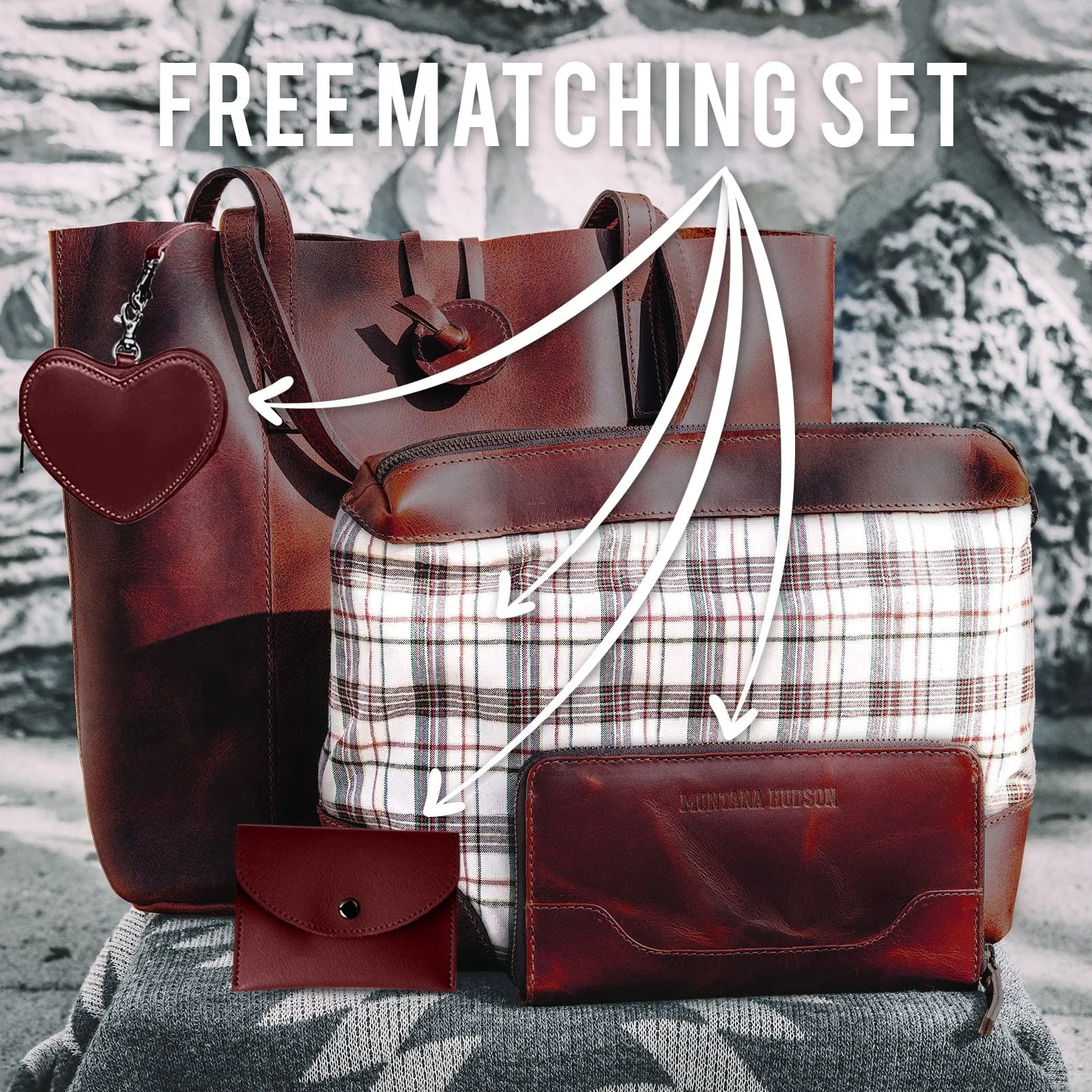 Savannah Leather Tote   FREE Matching Vanity Bag   3 FREE Wallets