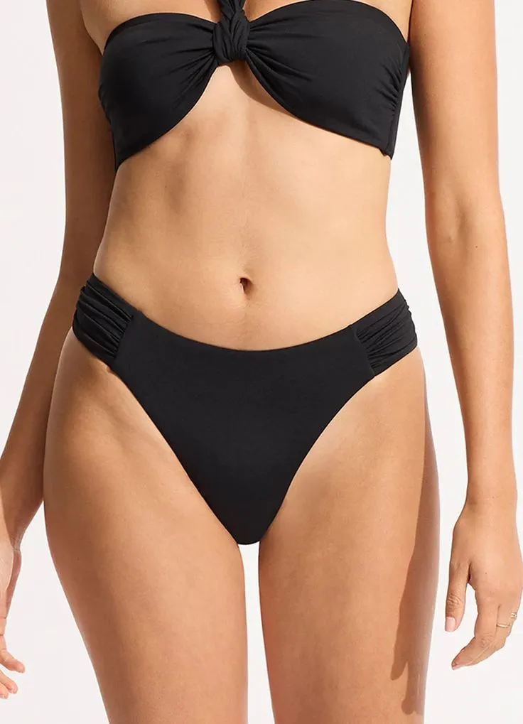 SEAFOLLY- WOMEN'S HIGH LEG ROUCHED SWIM BOTTOM