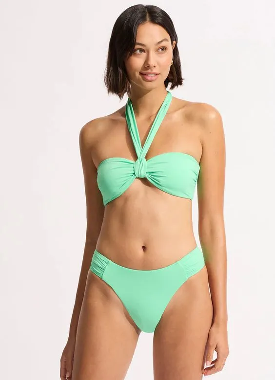 SEAFOLLY- WOMEN'S HIGH LEG ROUCHED SWIM BOTTOM