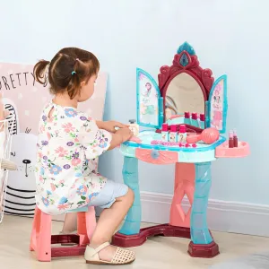 Self-Opening Mirror Design Kids Vanity Makeup Table Set with Chair and