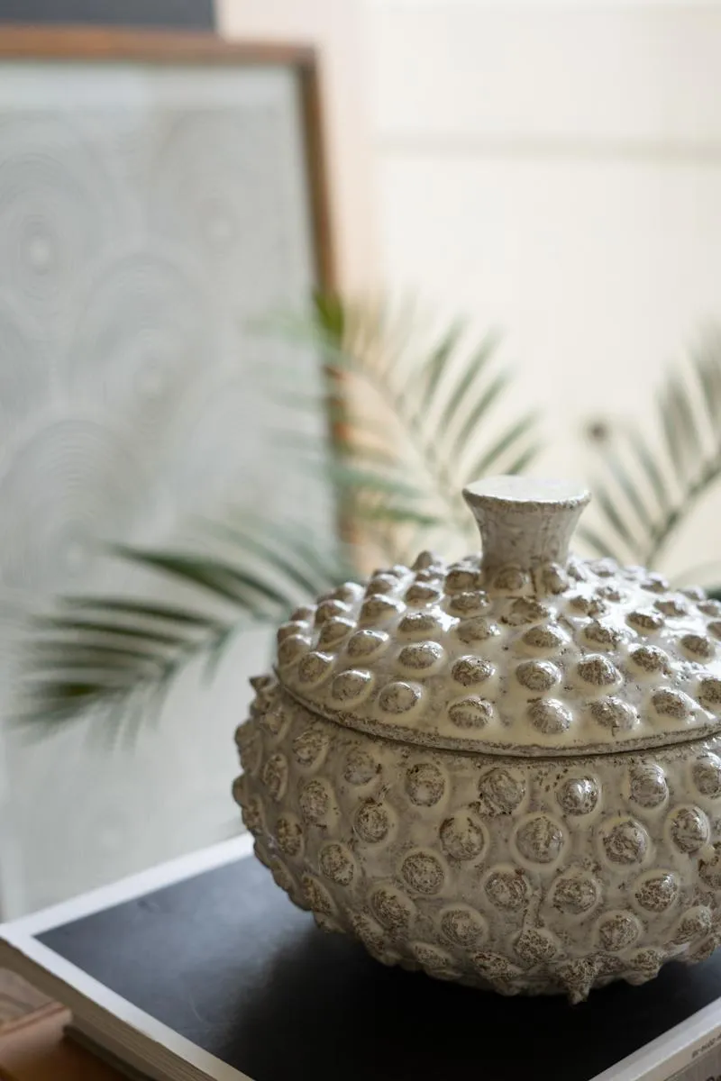 Set of 2 Round Knobby White Ceramic Canisters