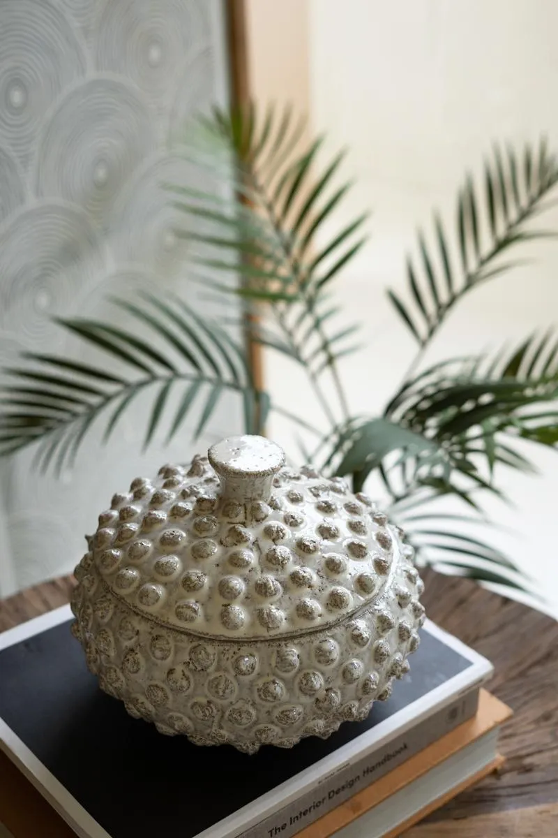 Set of 2 Round Knobby White Ceramic Canisters