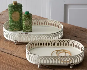 Set of distressed ivory chantilly vanity trays