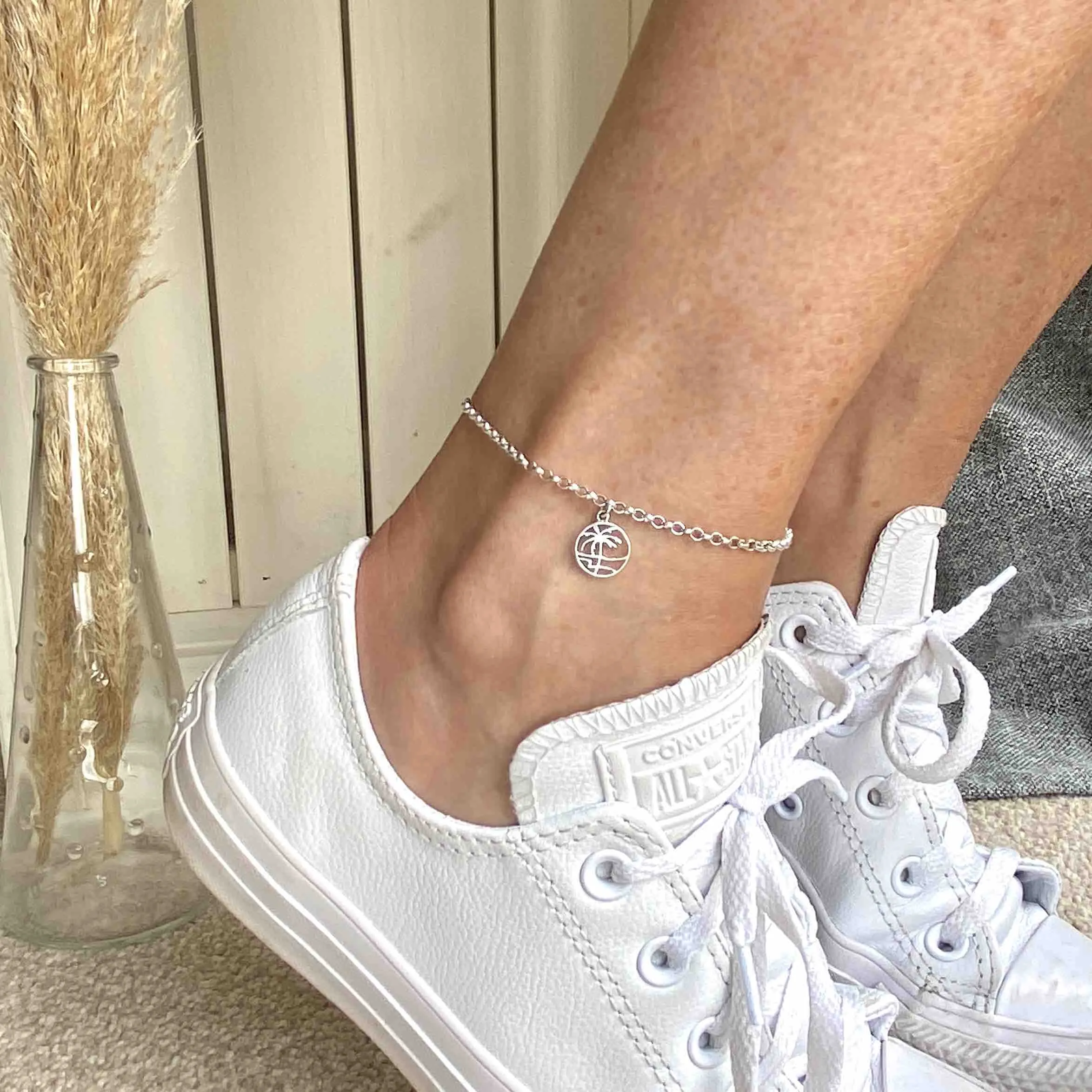 Silver Palm Tree Anklet