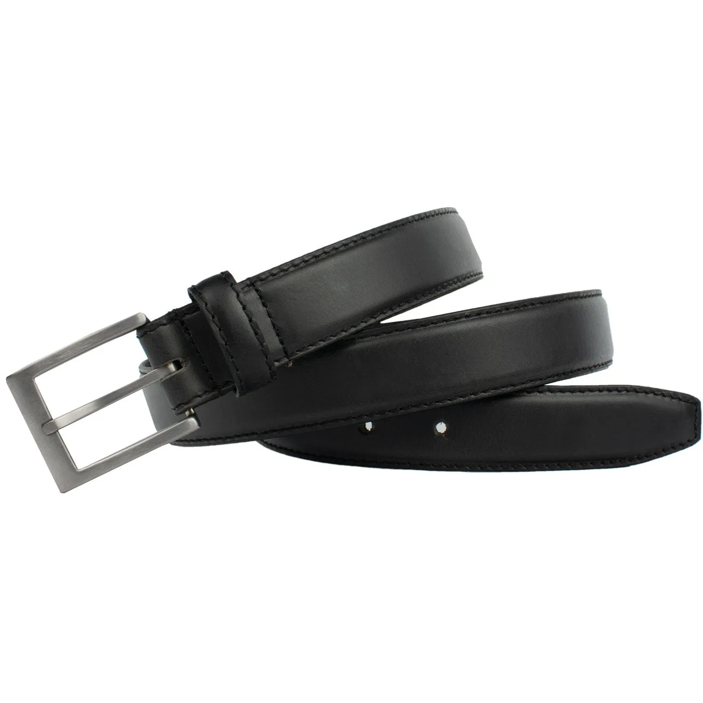 Silver Square Titanium Black Leather Belt by Nickel Smart®