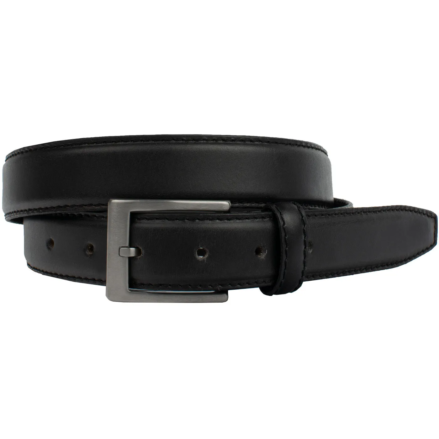 Silver Square Titanium Black Leather Belt by Nickel Smart®