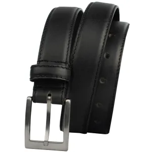 Silver Square Titanium Black Leather Belt by Nickel Smart®