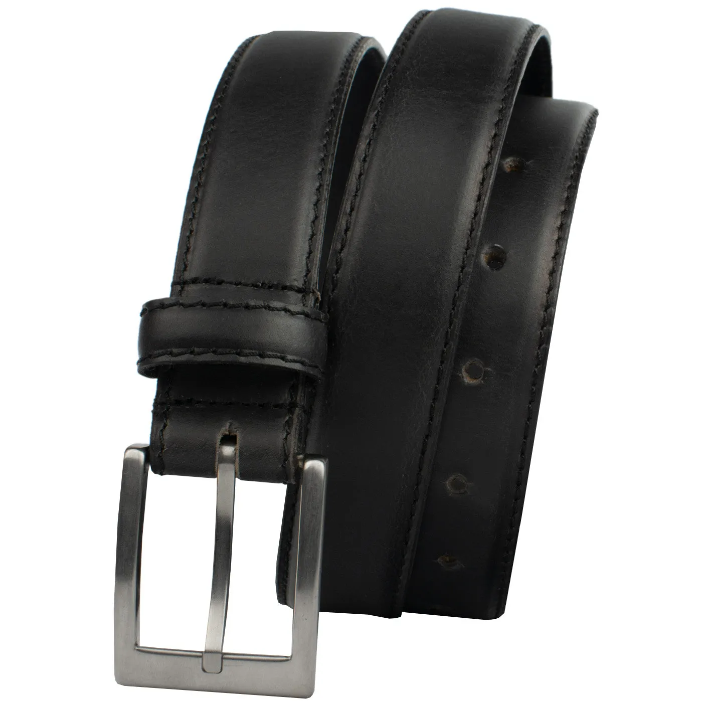 Silver Square Titanium Black Leather Belt by Nickel Smart®
