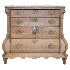 Small Antique French Carved Oak Four-Drawer Commode with Key