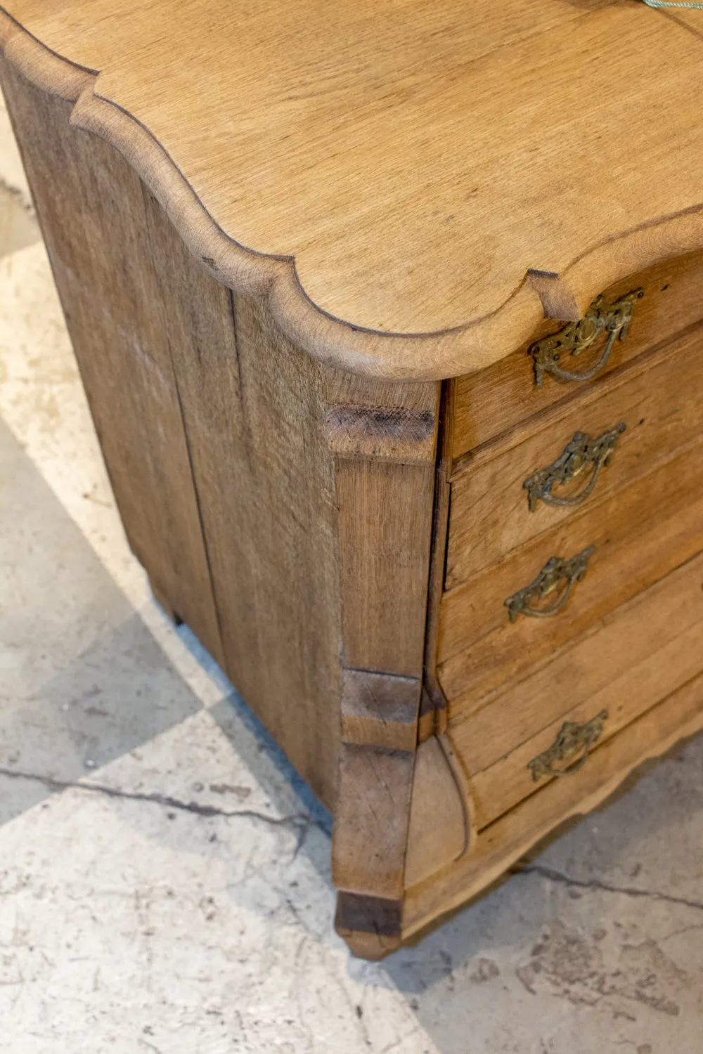 Small Antique French Carved Oak Four-Drawer Commode with Key
