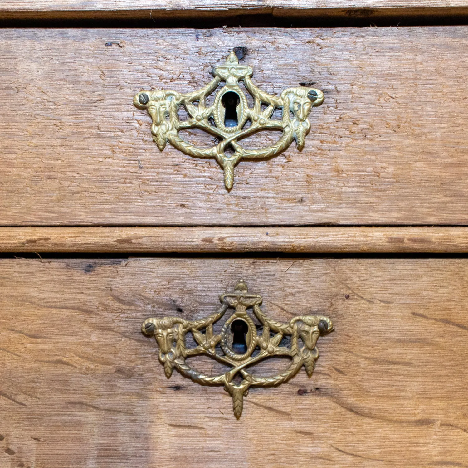 Small Antique French Carved Oak Four-Drawer Commode with Key