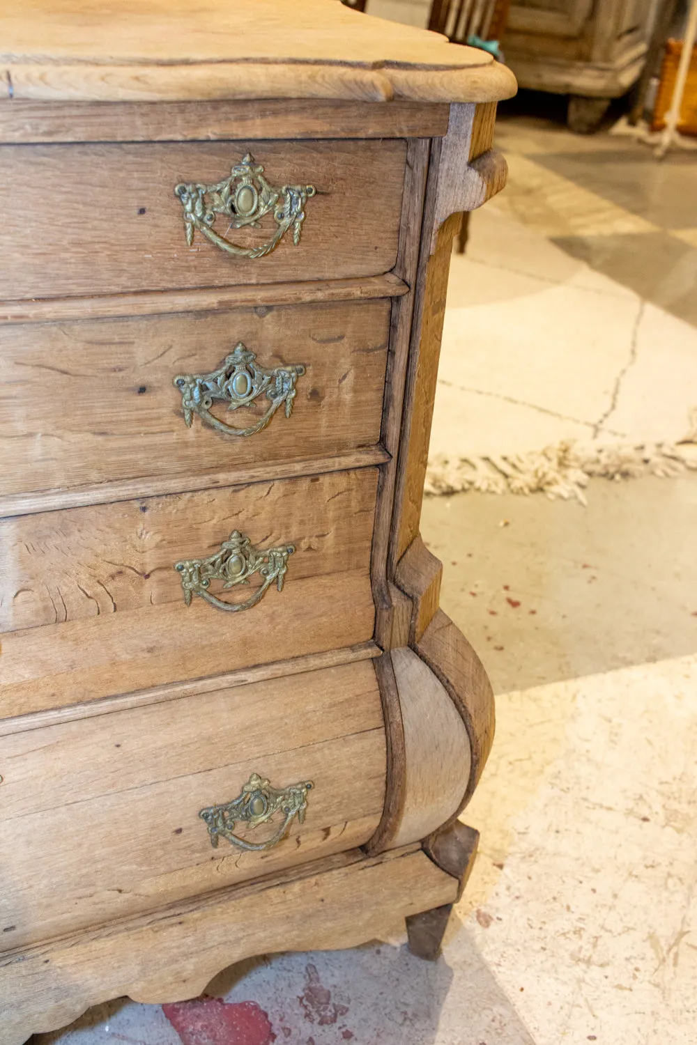 Small Antique French Carved Oak Four-Drawer Commode with Key