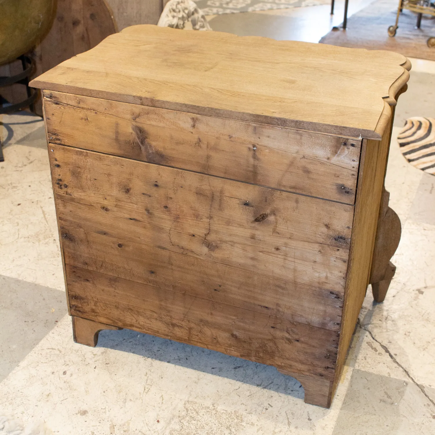 Small Antique French Carved Oak Four-Drawer Commode with Key