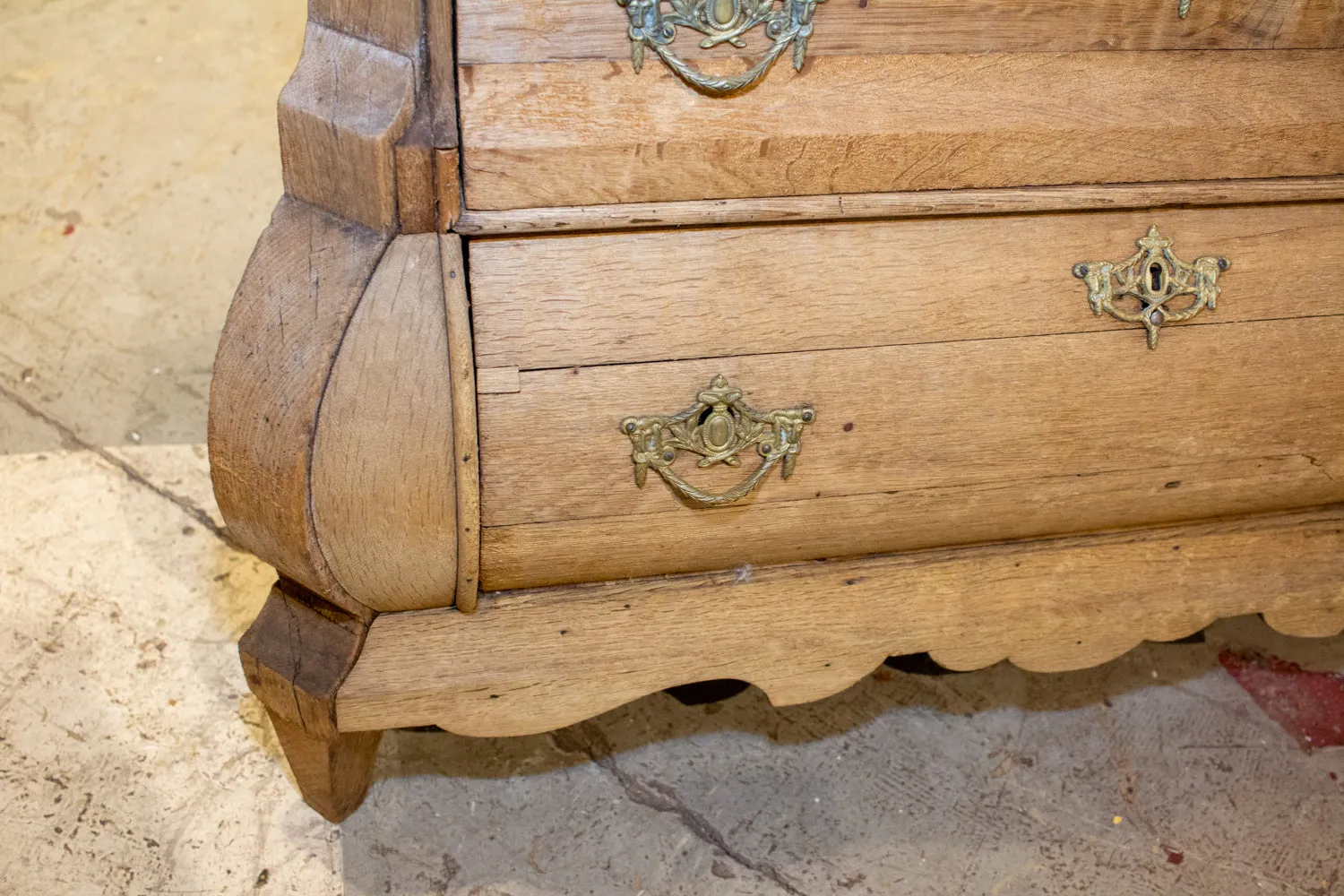 Small Antique French Carved Oak Four-Drawer Commode with Key