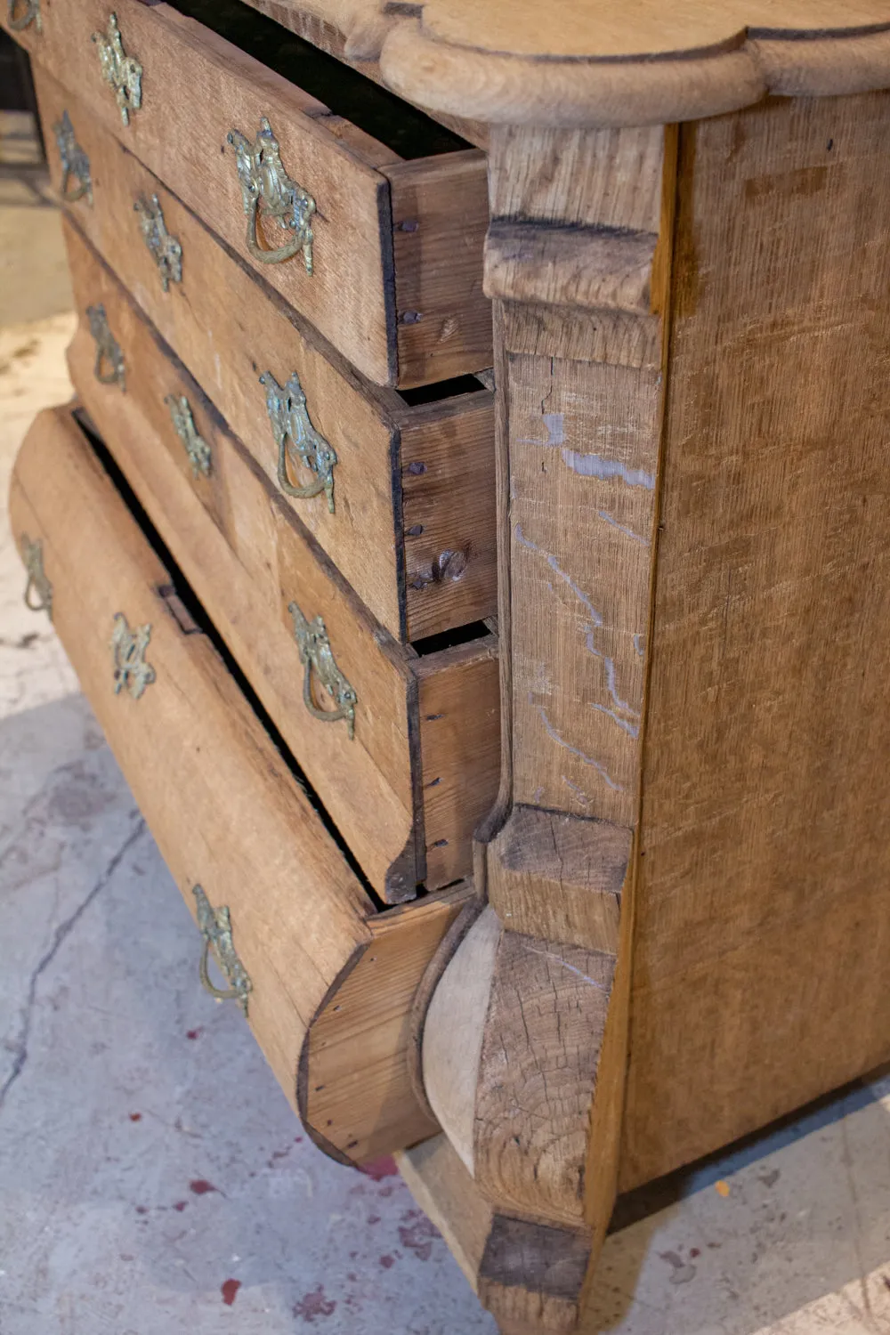 Small Antique French Carved Oak Four-Drawer Commode with Key