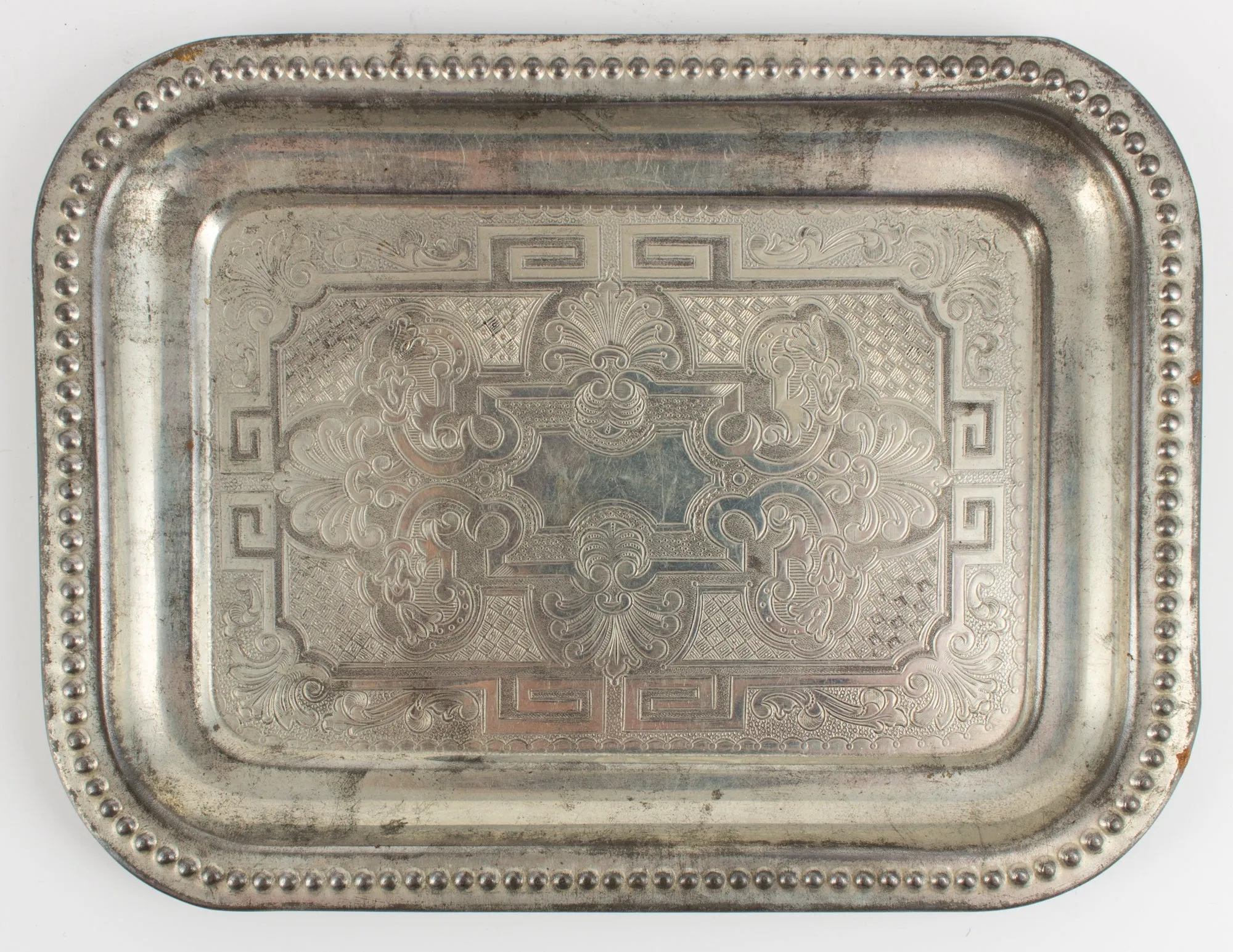Small Vintage French Metal Engraved Tray