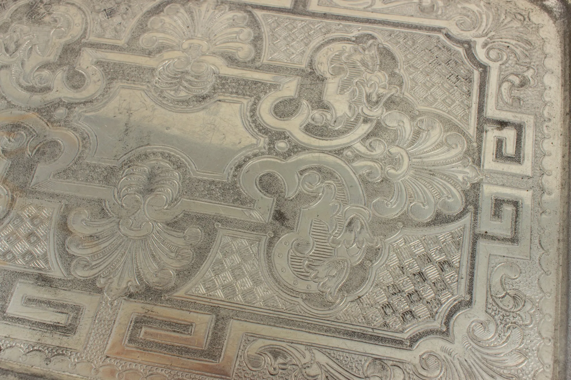 Small Vintage French Metal Engraved Tray