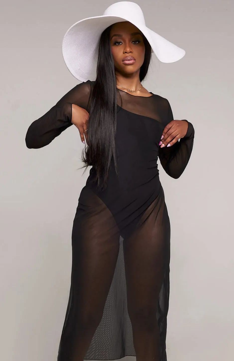 Solid Mesh Swim Cover Up - Black (Pre-Order)