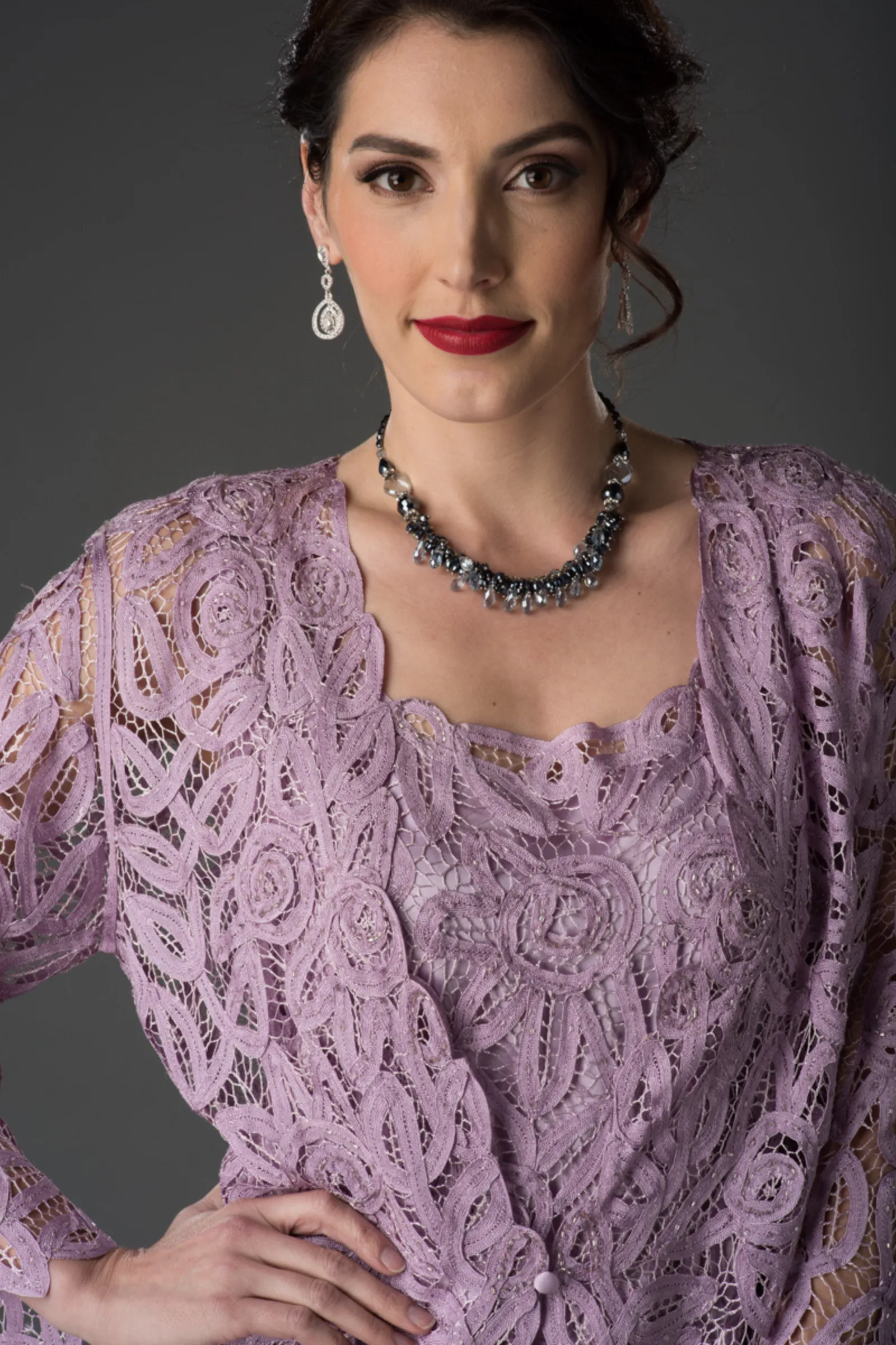 Soulmates D7107 Hand Crocheted 3/4 Bell-Sleeve Jacket Top and Skirt Set