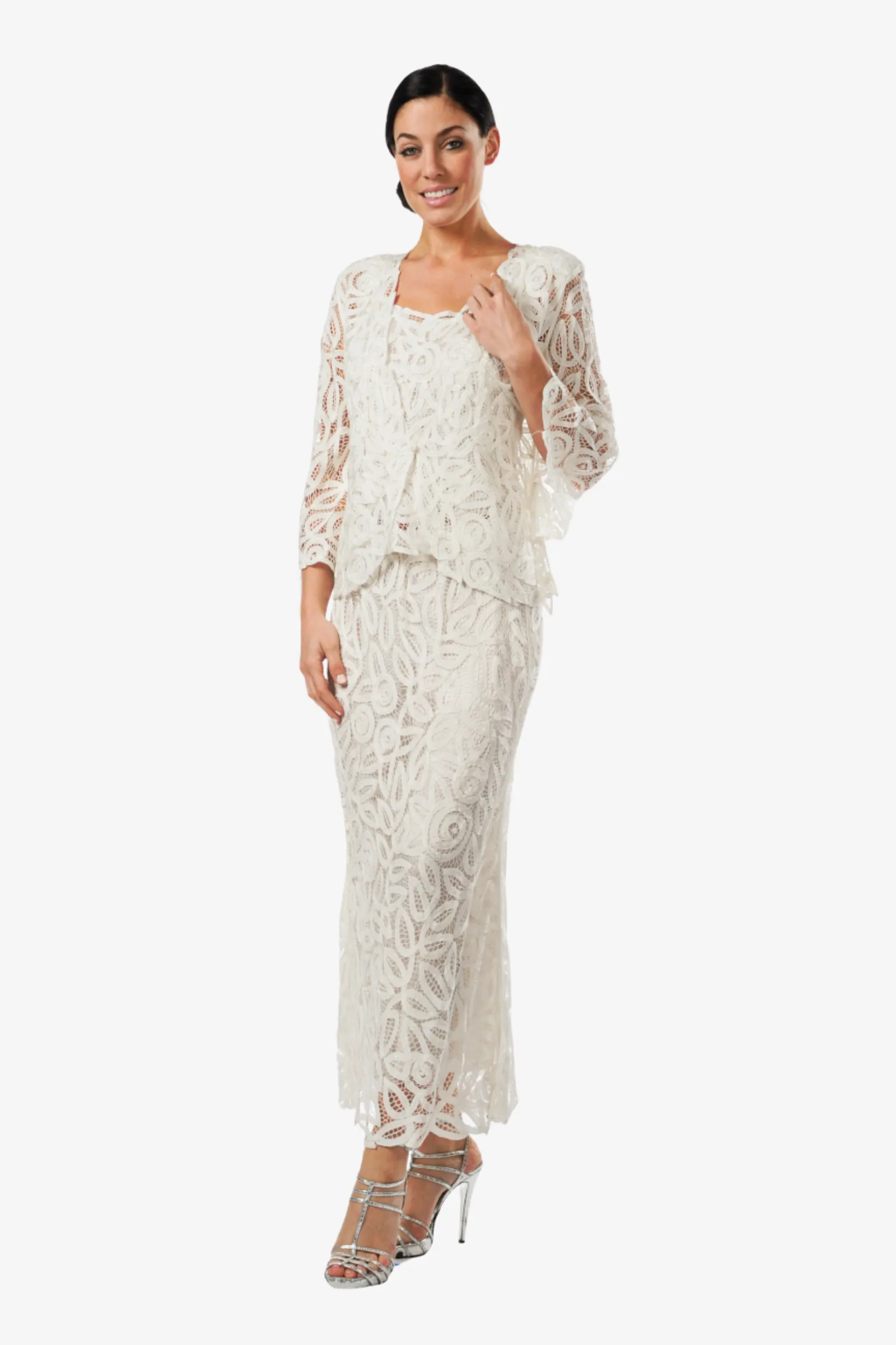 Soulmates D7107 Hand Crocheted 3/4 Bell-Sleeve Jacket Top and Skirt Set