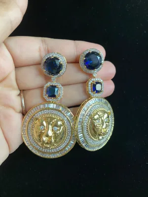 Sowmya Ch Tiger Designer AD Earrings Blue