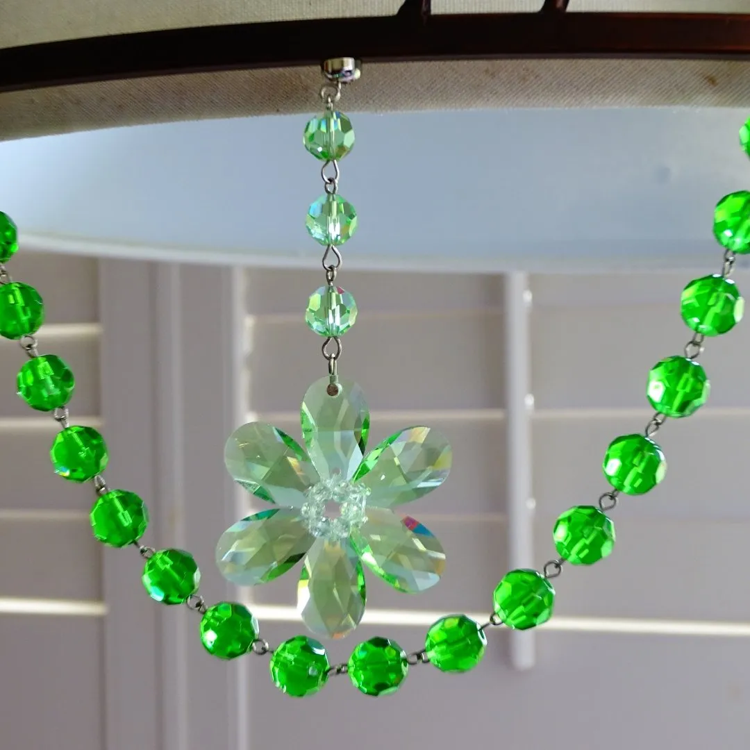 SPRING CHANDELIER MAKEOVER KIT - (3) Green Crystal Daisy   (3) 12" Green Crystal Garland (Set/6)