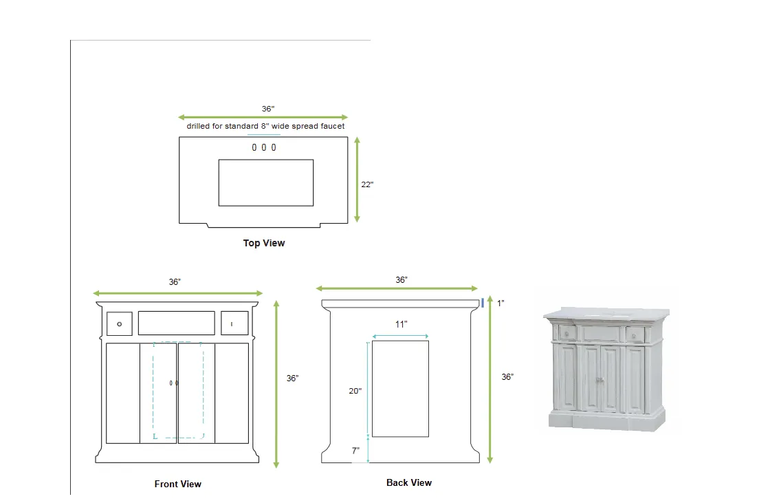 SS2236    36" WHITE DISTRESSED VANITY