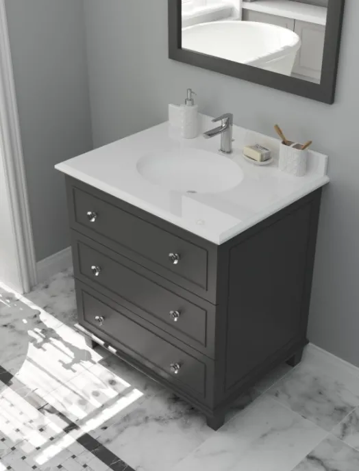 SS313DVN-30G-PW   30" Maple Grey Cabinet   Pure White Countertop